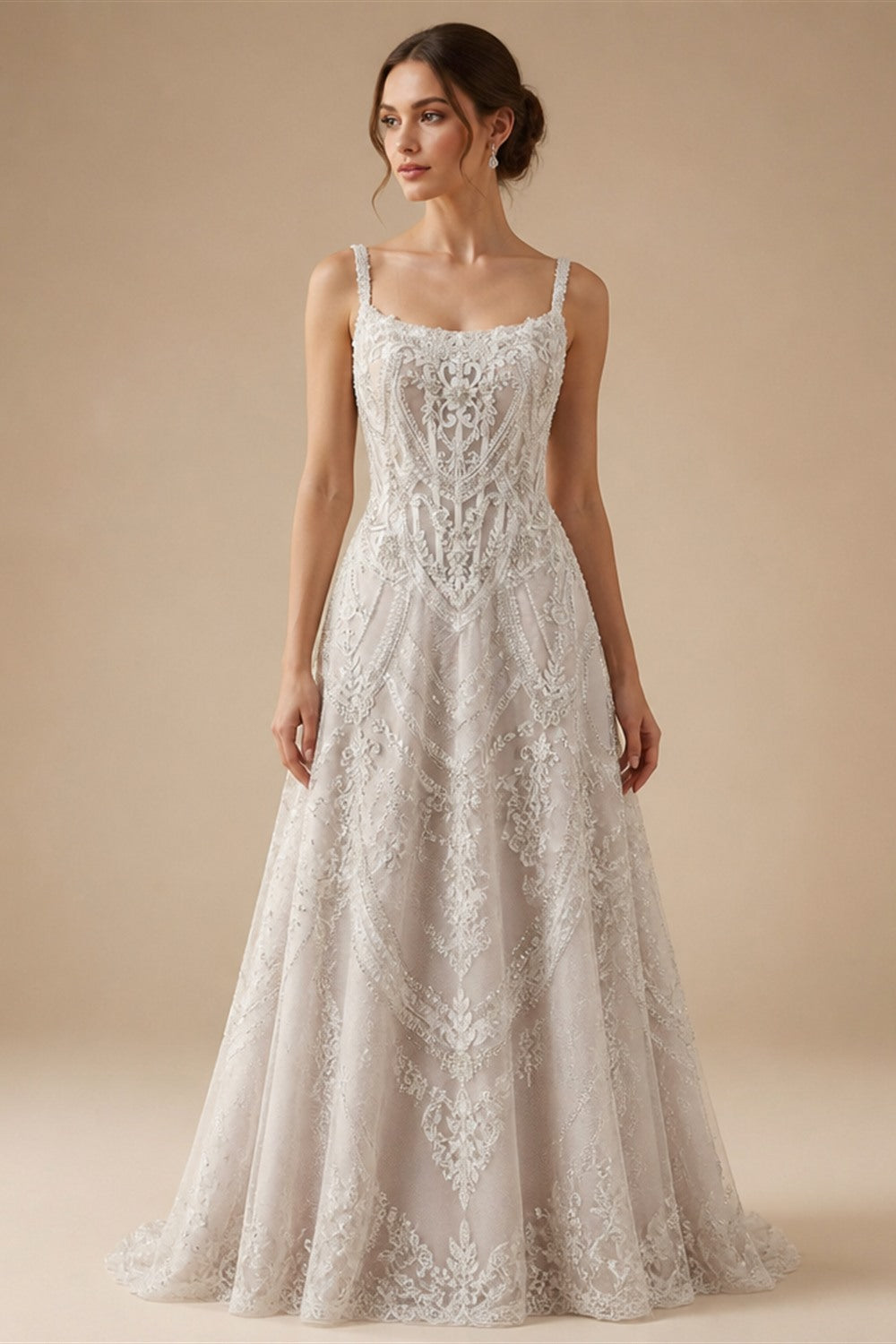 Luxury Ivory Beaded Lace Short Wedding Dress with Lace-Up Corset Back ZP059