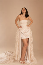 Strapless Corset Wedding Dresses with High-Low Lace Train ZP025
