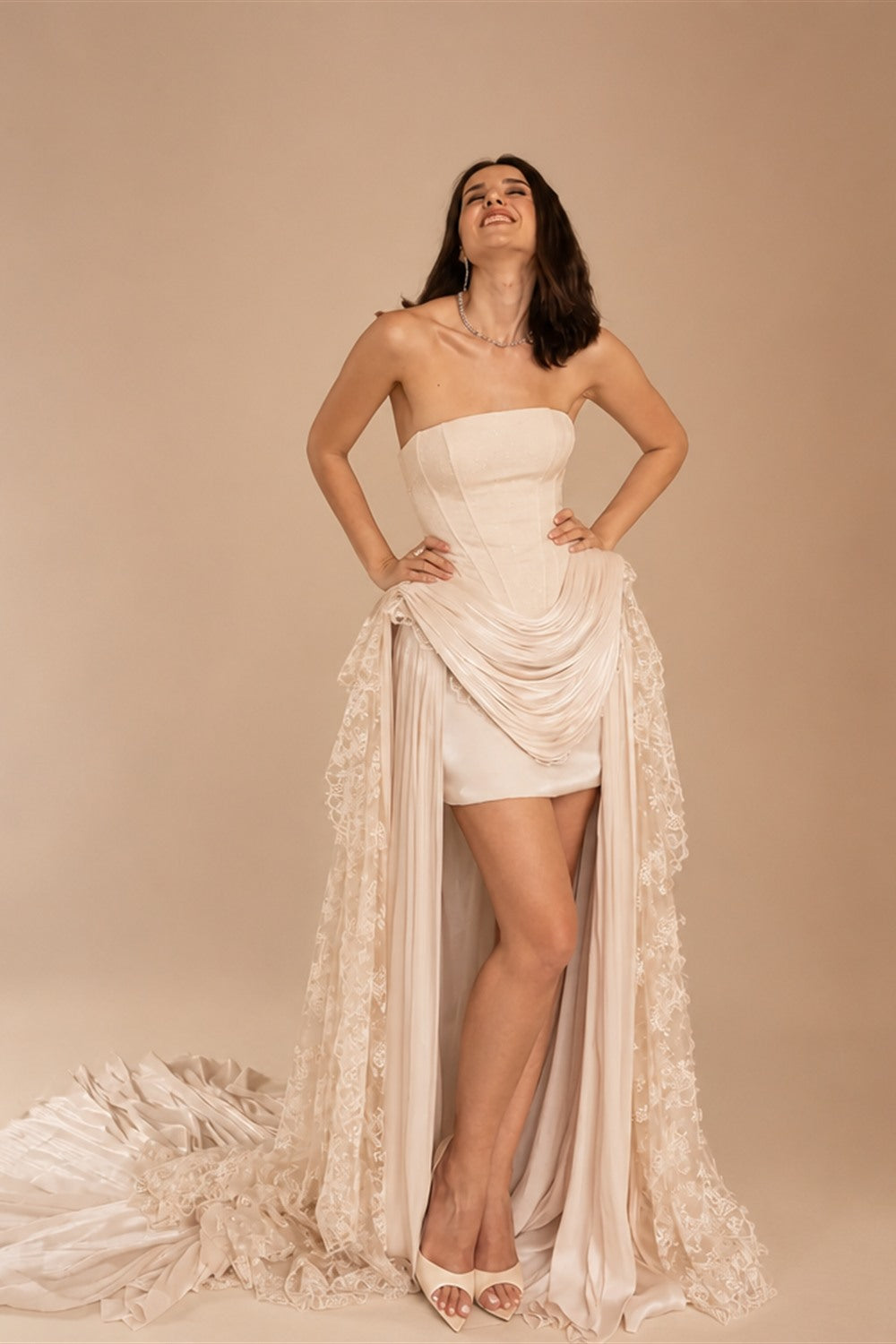 Strapless Corset Wedding Dresses with High-Low Lace Train ZP025