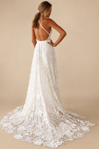 Charming Ivory Lace Floor Length V Neck Long Wedding Dresses on Line