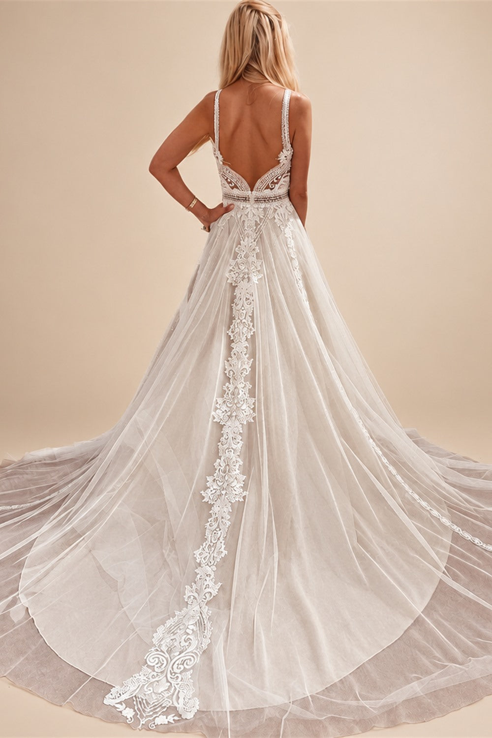 Custom Summer Boho A Line Wedding Dress With Lace V Neck