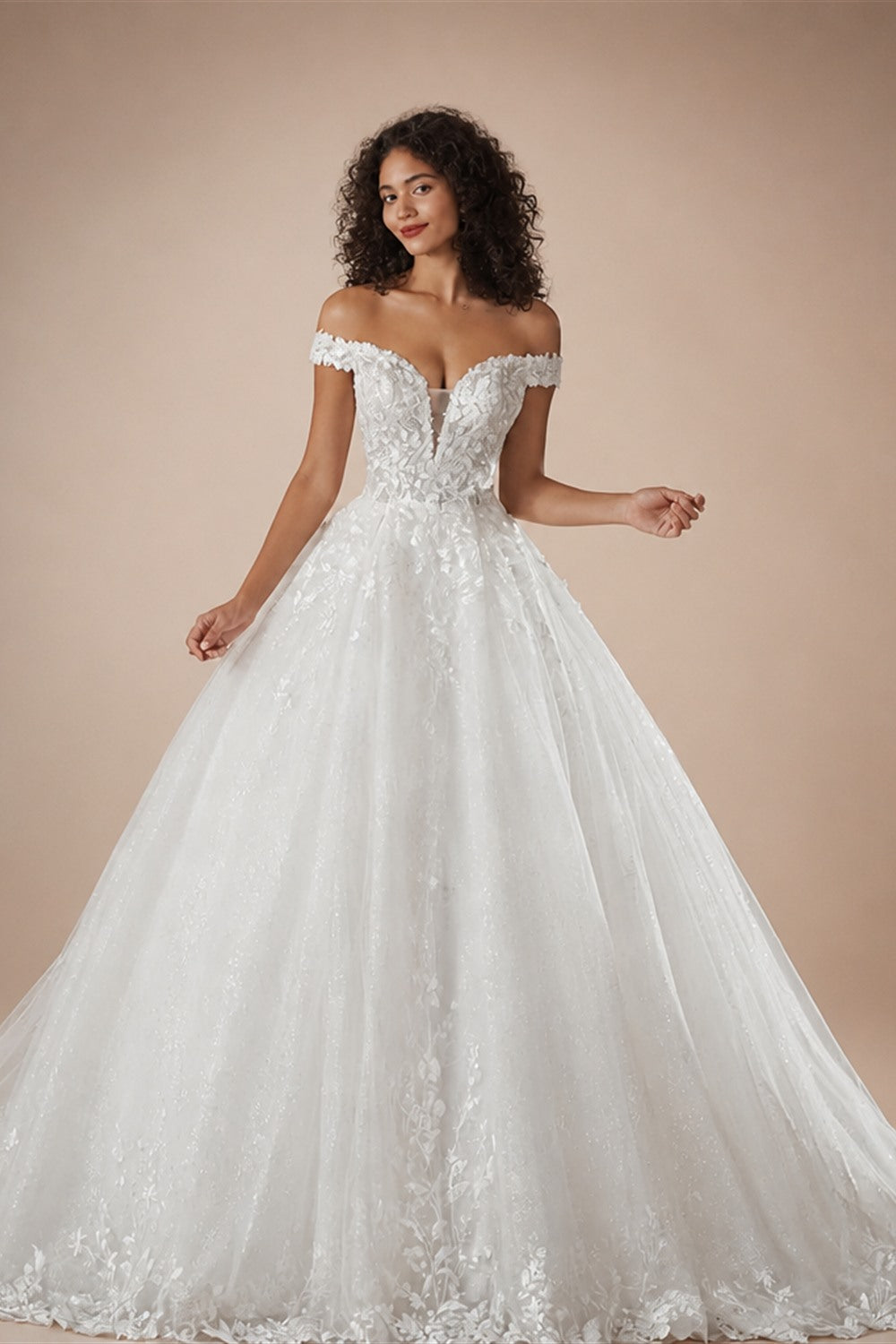 BEPEITHY Customized Off The Shoulder Lace Wedding Dresses For Women 2025 Glitter Bride Ivory Bridal Gown Vestidos De Novia Boda