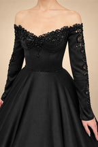 Black Luxury Gothic Wedding Dress Heavy Beading Lace Ball Gown ZP198