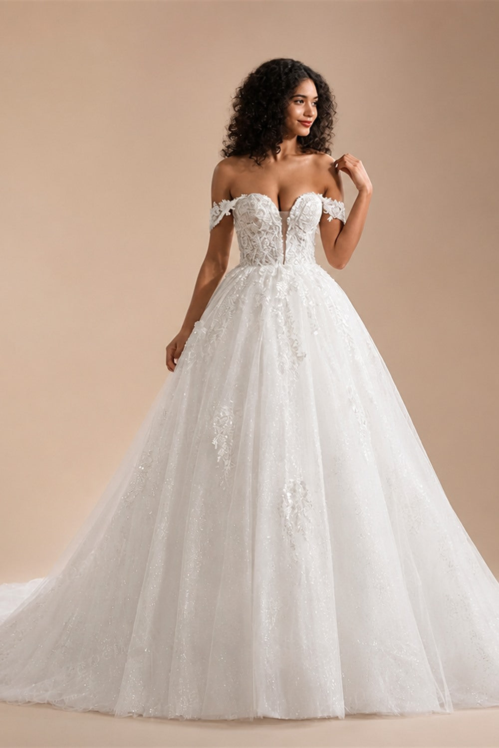 BEPEITHY Customized Plus Size Glitter Princess Wedding Dresses For Women 2026 Off Shoulder Ivory Bride Sleeveless Bridal Gown