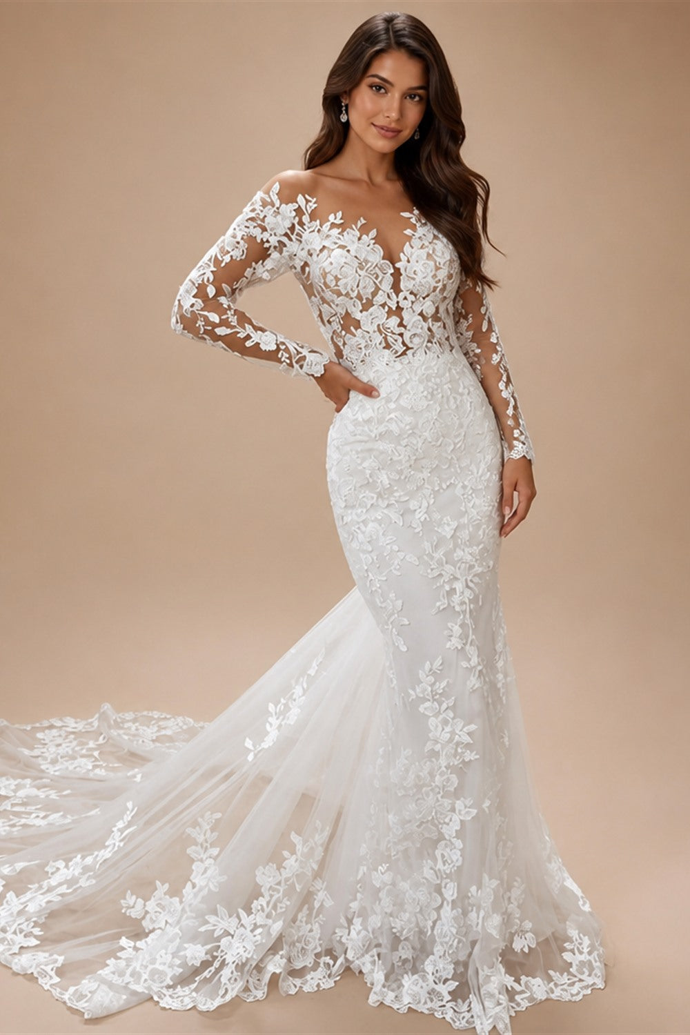 LORIE Boho Wedding Dresses Mermaid Lace Long Sleeves Wedding Gown Vintage White Ivory Custom Made Luxury Bridal Dress Customized