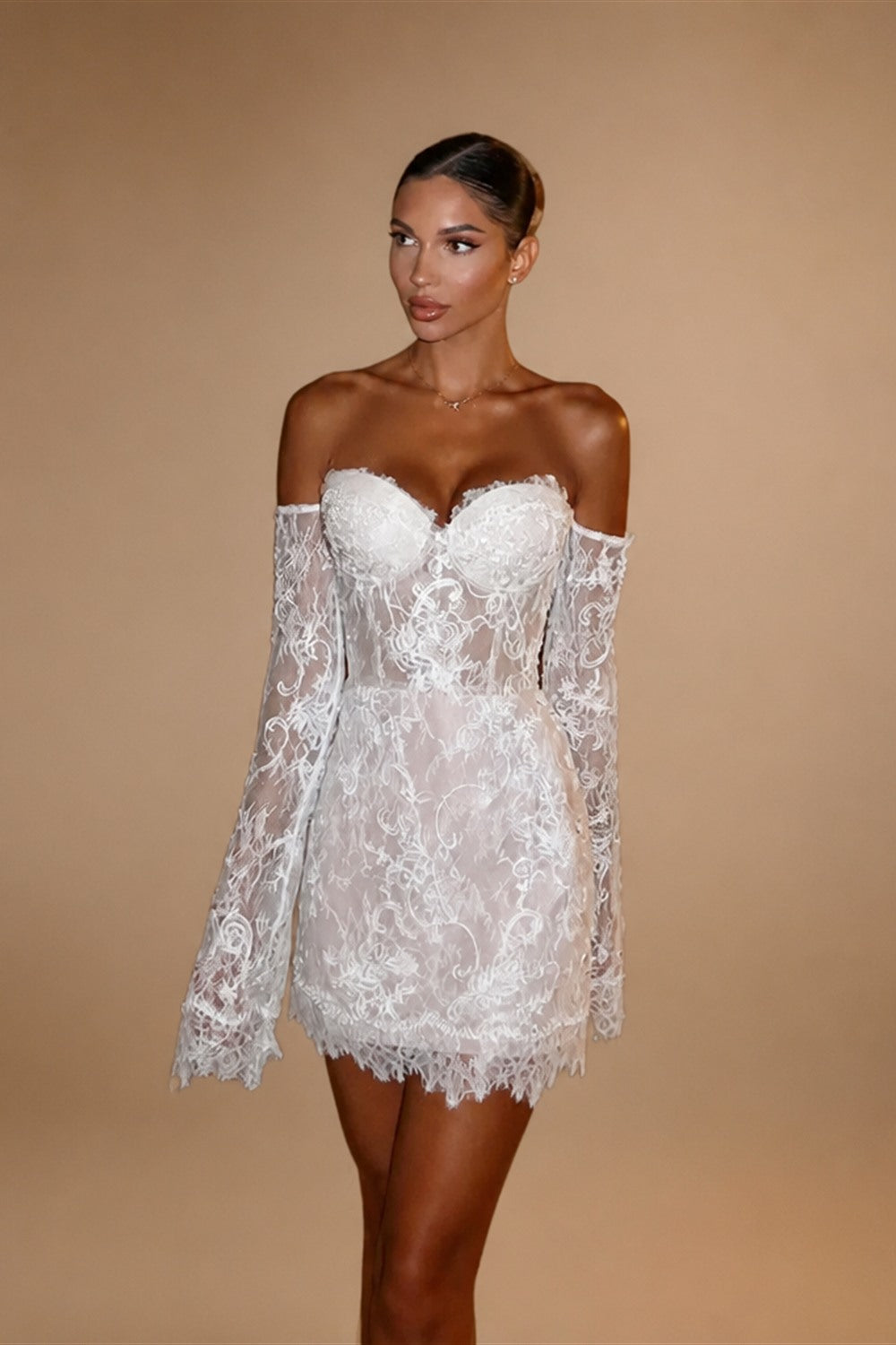 DREAM Lace Sweetheart Sheath Short Wedding Dress Women 2025 Long Sleeve Off The Shoulder Bridal Gown Vestido De Novia Customized