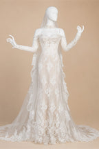 Elegant Ivory Sweetheart Neckline Sheer Lace Mermaid Wedding Dress with Veil ZP133