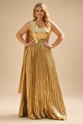 Metallic Satin Pleated One Shoulder Evening Dress Floor-Length Formal Gown | ZapDress