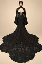 Black Luxury Gothic  Wedding Dress Sheer Lace Mermaid  ZP200