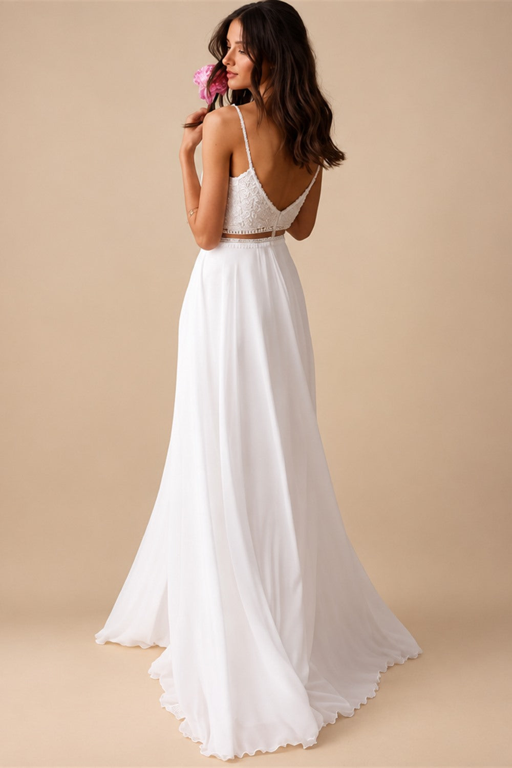 Two Piece Wedding Dress Lace Beach Off the Shoulder