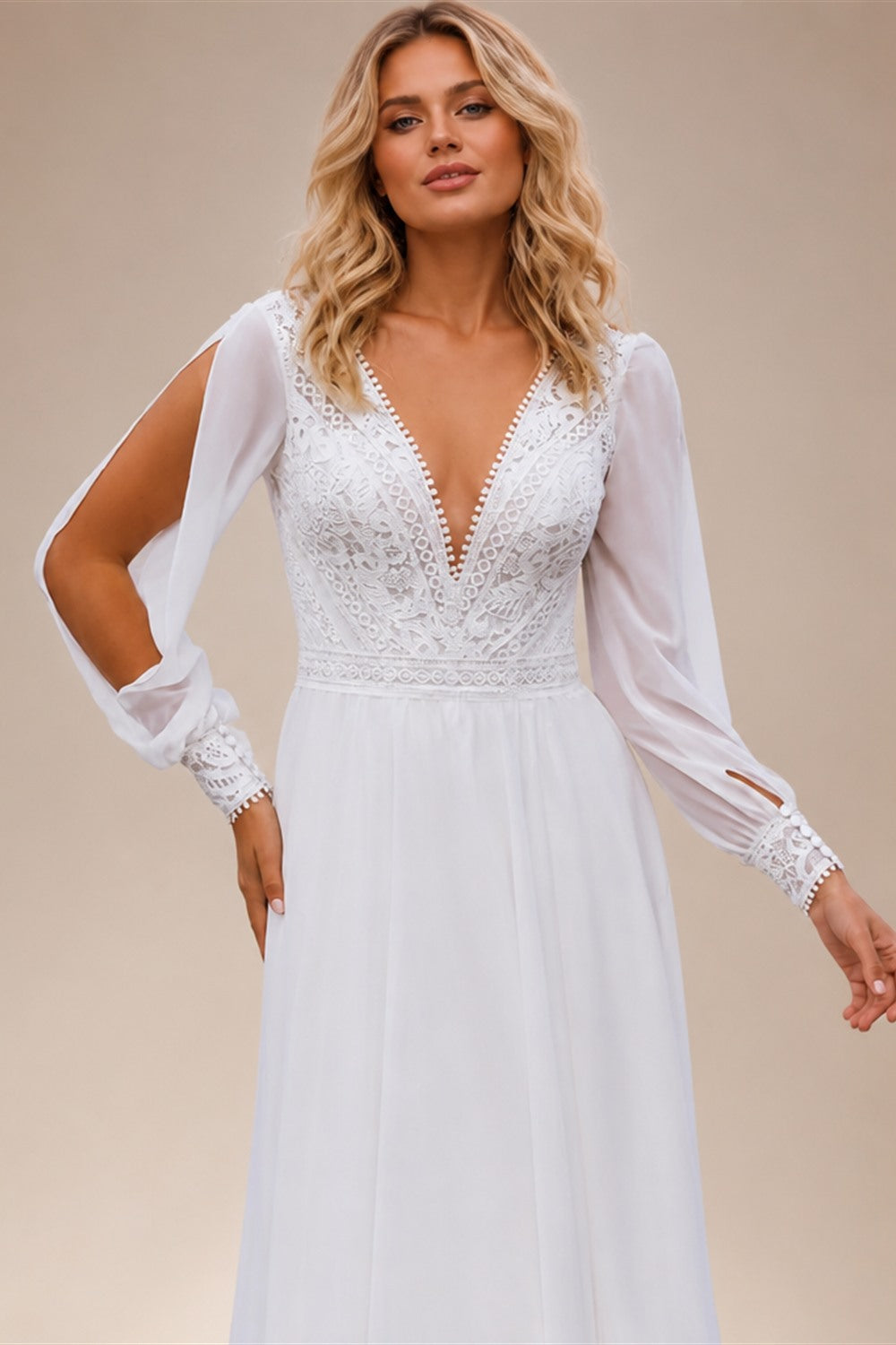 Simple Boho Wedding Dress Customized Robe Longue Vintage Lace Chiffon Long Wedding Dresses Chic Bridal Gowns