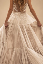 Beach Sexy V Neck Sleeveless Floor Length Tulle Bridal Gowns With Wedding Dresses