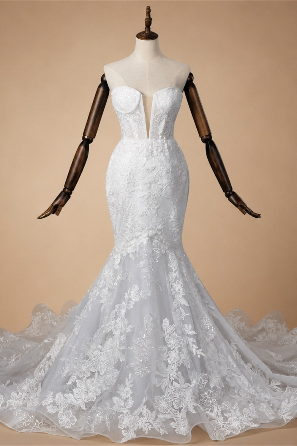 Glamorous White Sweetheart Neckline Mermaid Wedding Dress with Detachable Tulle Sleeves ZP056