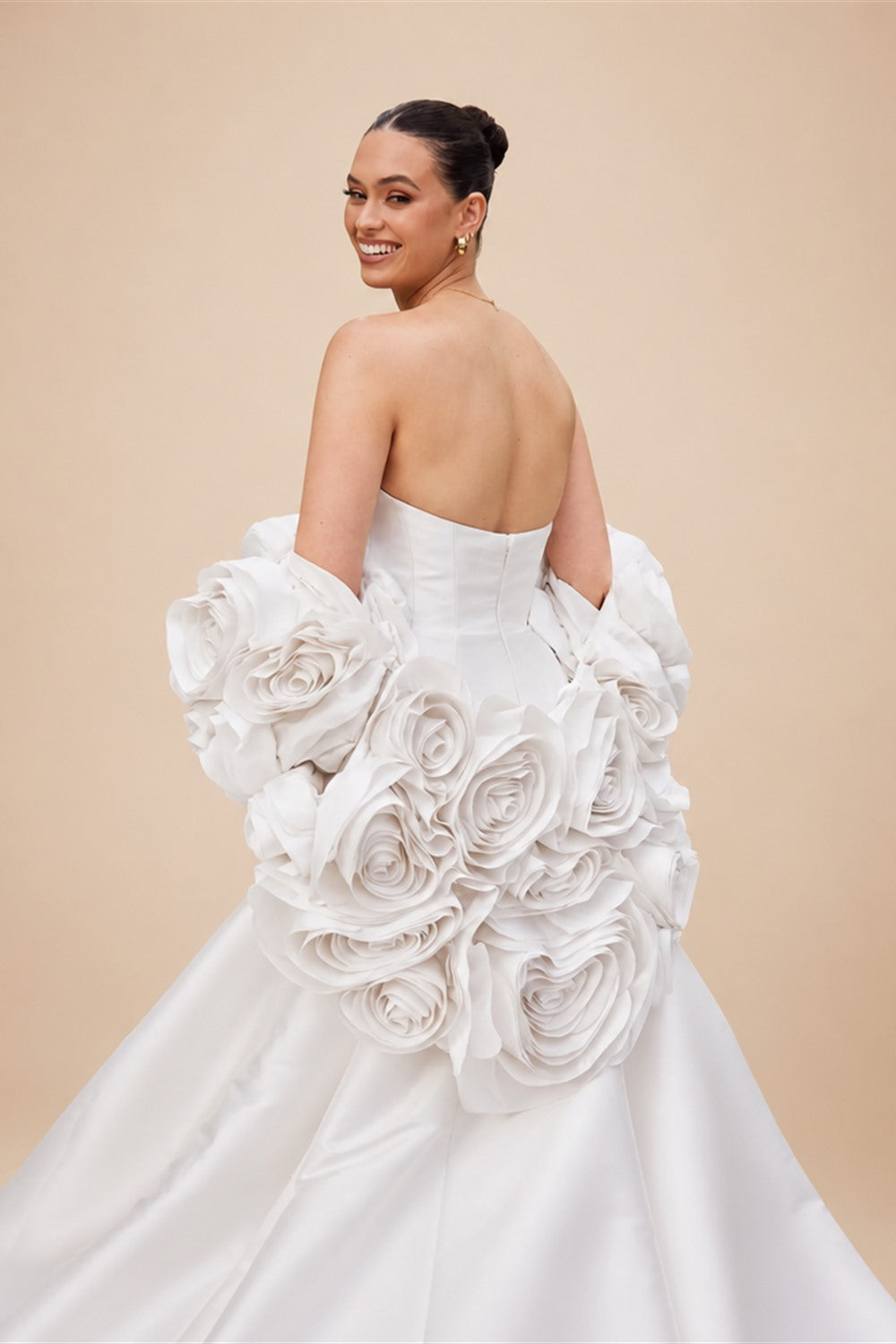 Ivory  Satin Mermaid Wedding Dress 3D Giant Rose Floral With Veil  ZP034