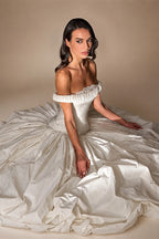 Elegant Ivory Strapless Ruched Satin Ball Gown Wedding Dress ZP070