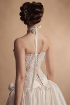 Luxury Ivory Strapless Lace 3D Floral Wedding Dress with Overskirt ZP148
