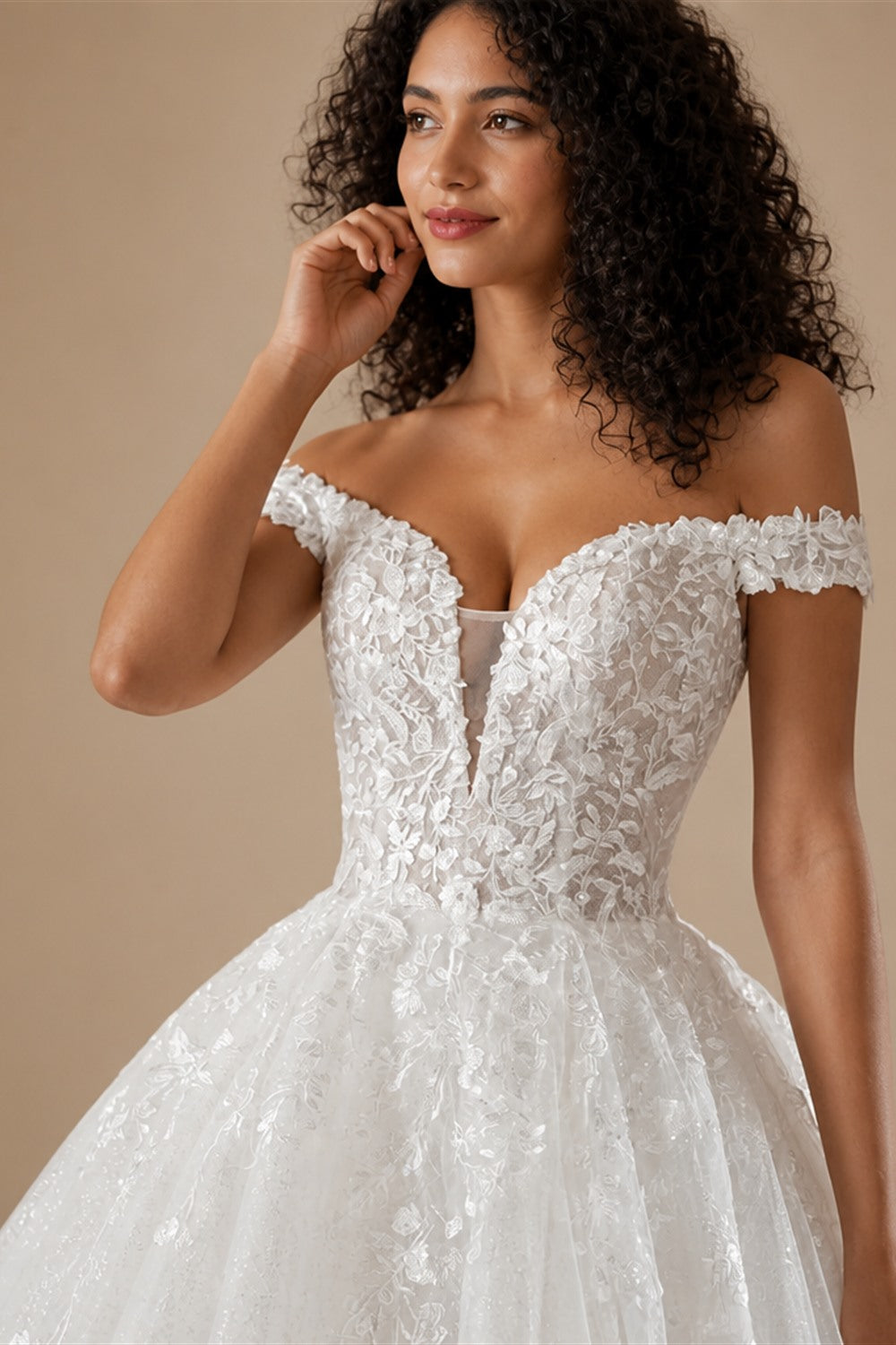 BEPEITHY Customized Off The Shoulder Lace Wedding Dresses For Women 2025 Glitter Bride Ivory Bridal Gown Vestidos De Novia Boda