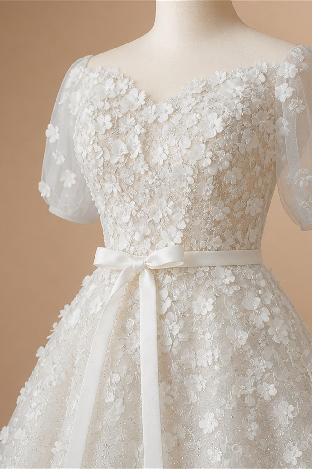 White 3D Floral Applique Sweetheart Ball Gown Wedding Dress ZP007