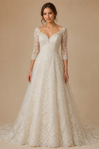 RoyceBridal Long Sleeve Floral Lace Mermaid Wedding Dress V Neck Front Slit Full Lace Back Chapel Train Bridal Gown Customized