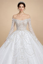Luxury Beaded Long Sleeve Ball Gown Wedding Dress ZP184