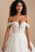 BEPEITHY Customized Plus Size Glitter Princess Wedding Dresses For Women 2026 Off Shoulder Ivory Bride Sleeveless Bridal Gown