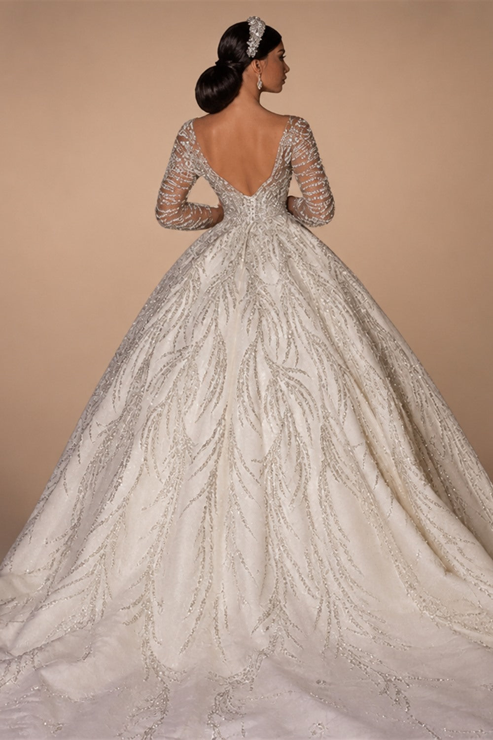 Customized Long Sleeve Shiny Ball Gown Wedding Dresses Sequined Princess Bride Gown Vestido de novia boda amanda novias oficial