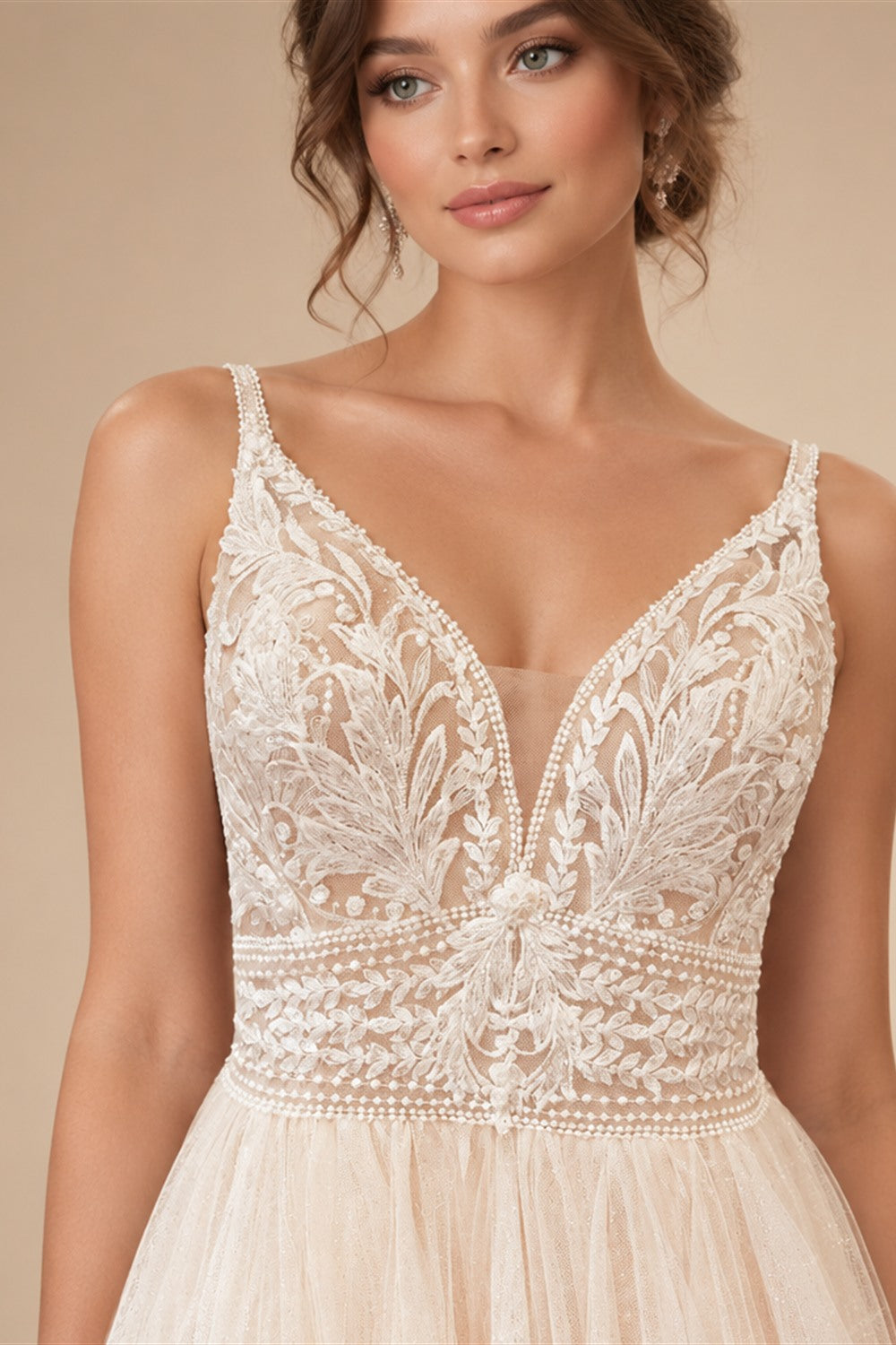 Spaghetti Straps Champagne Boho Wedding Dress For Women Vestido Civil Bridal Church Wedding Gowns suknie slubne