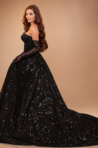 Black Luxury Gothic Sequin Ballgown Tulle Wedding Dress  ZP030