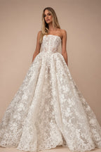 Glamorous White Strapless Floral Lace Wedding Dress with Veil ZP095