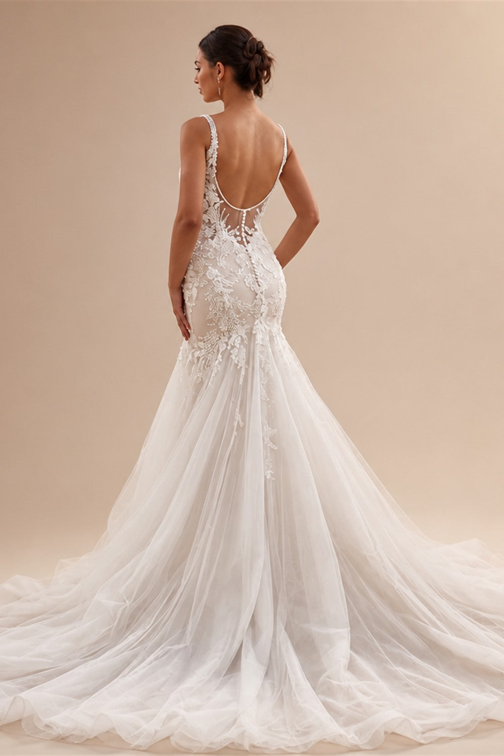 Customized Sweetheart Lace Appliques Sleeveless Mermaid Evening Gowns Backless Zipper Wedding Dress vestidos de novia