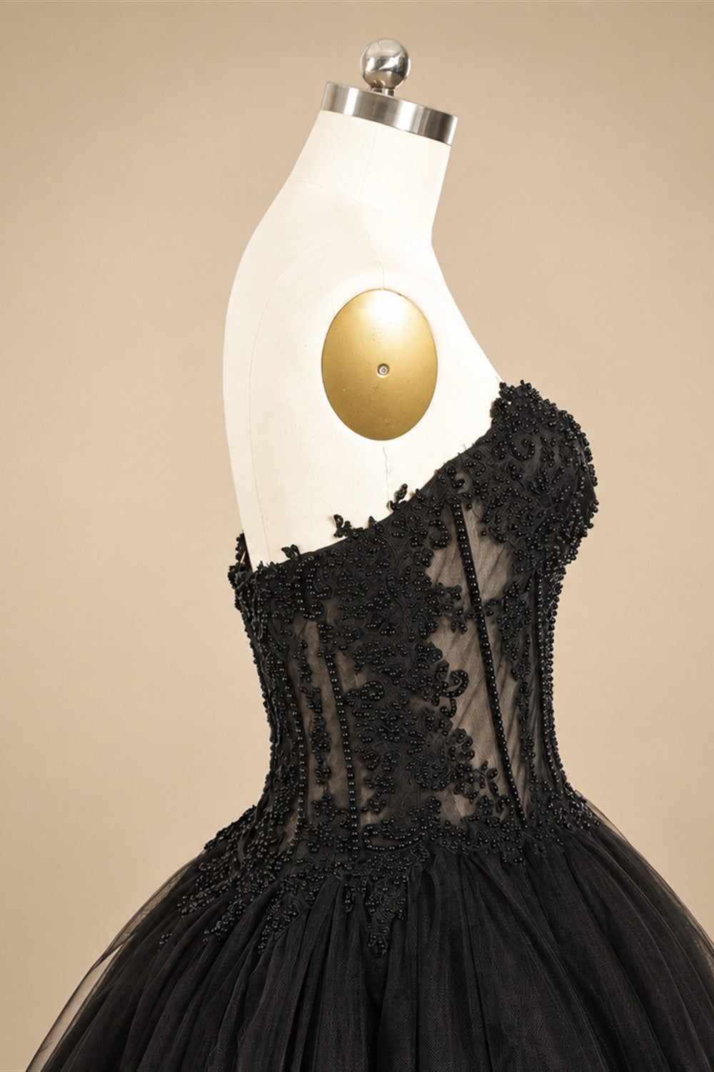 Black Lace Heavy Gothic Beading Wedding Dress Ballgown Corset Closure  ZP202