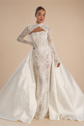 Luxury White Strapless Lace Mermaid Wedding Dress with Overskirt ZP086