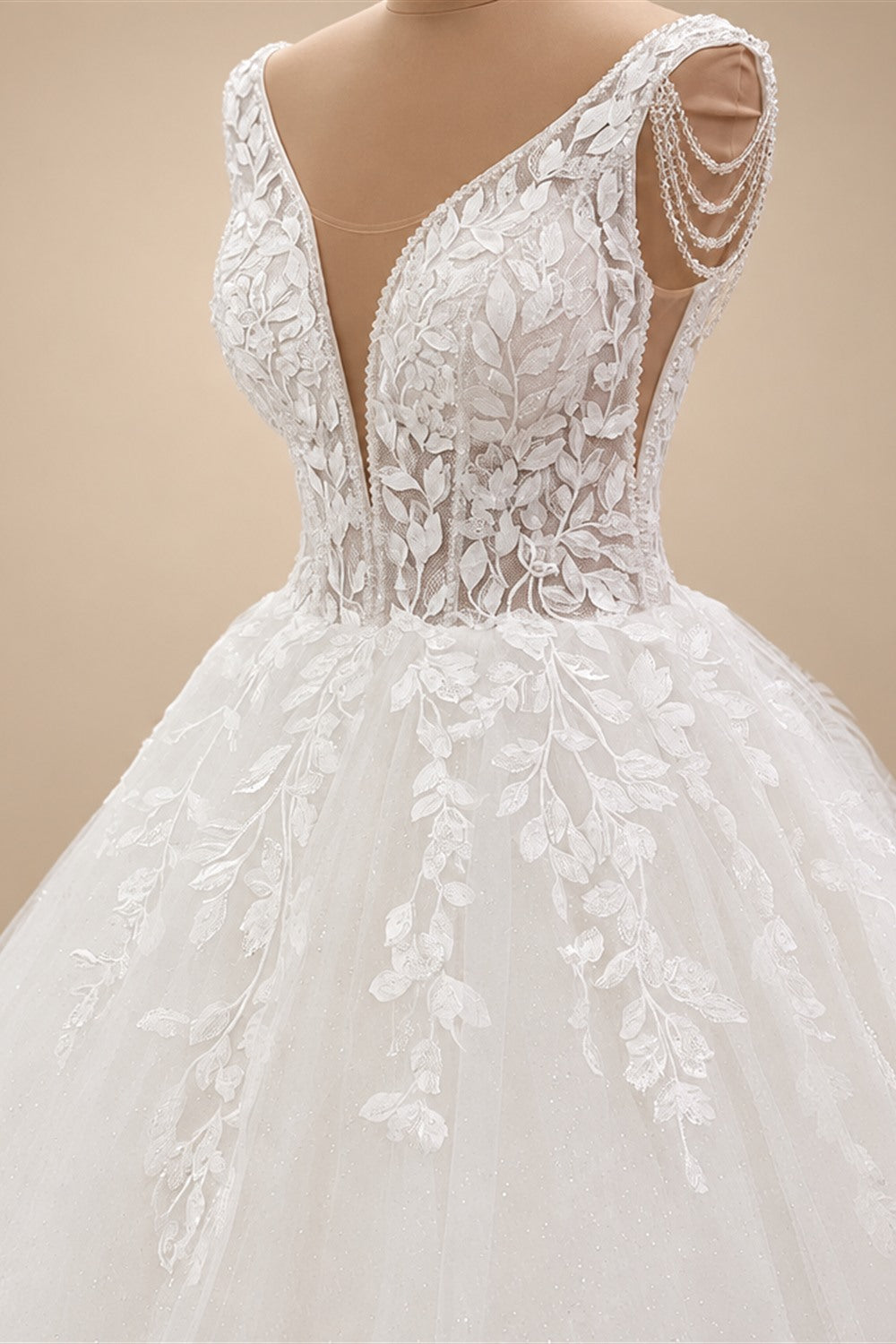 Custom Beaded V Neck Wedding Dress With Tassel And Lace Up Back