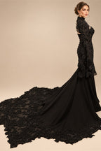 Black Luxury Gothic  Wedding Dress Sheer Lace Mermaid  ZP200