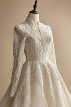 Luxury Sequin Pearl Long Sleeve Ball Gown Wedding Dress ZP186