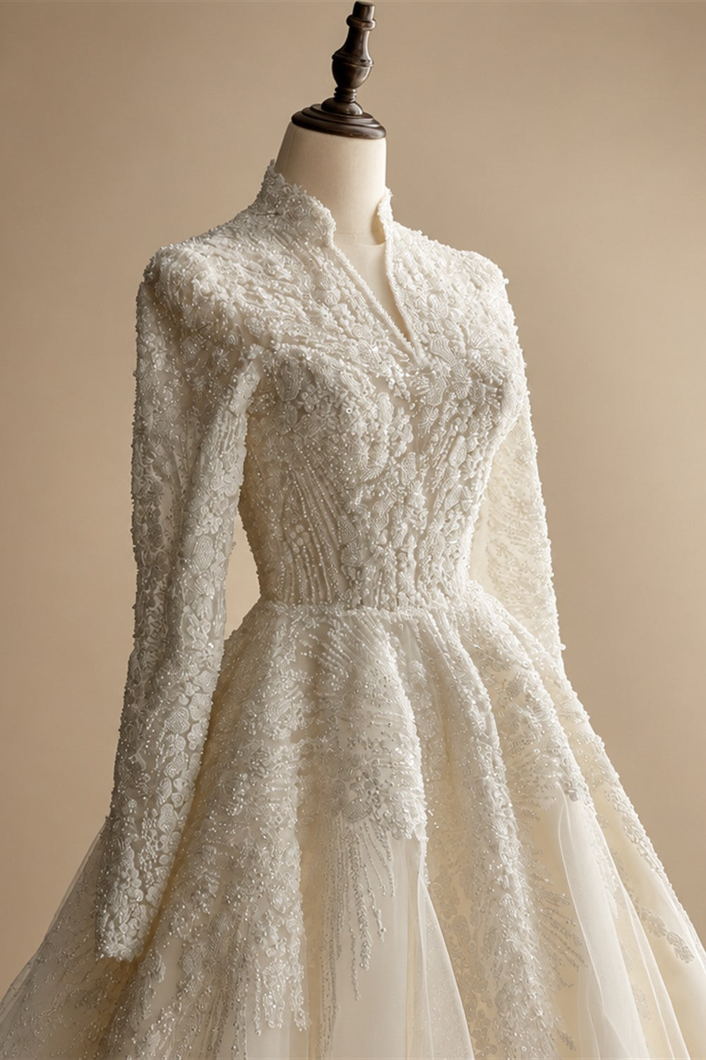 Luxury Sequin Pearl Long Sleeve Ball Gown Wedding Dress ZP186
