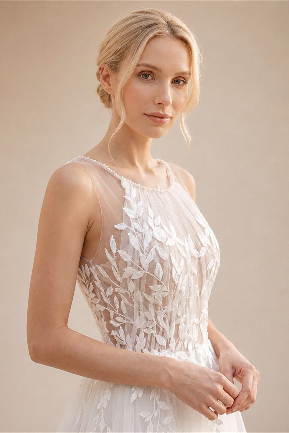 2027 Roycebridal Halter Neck Leaf Lace A Line Wedding Dress Keyhole Open Back Tied Soft Tulle Vestido De Novia Customized