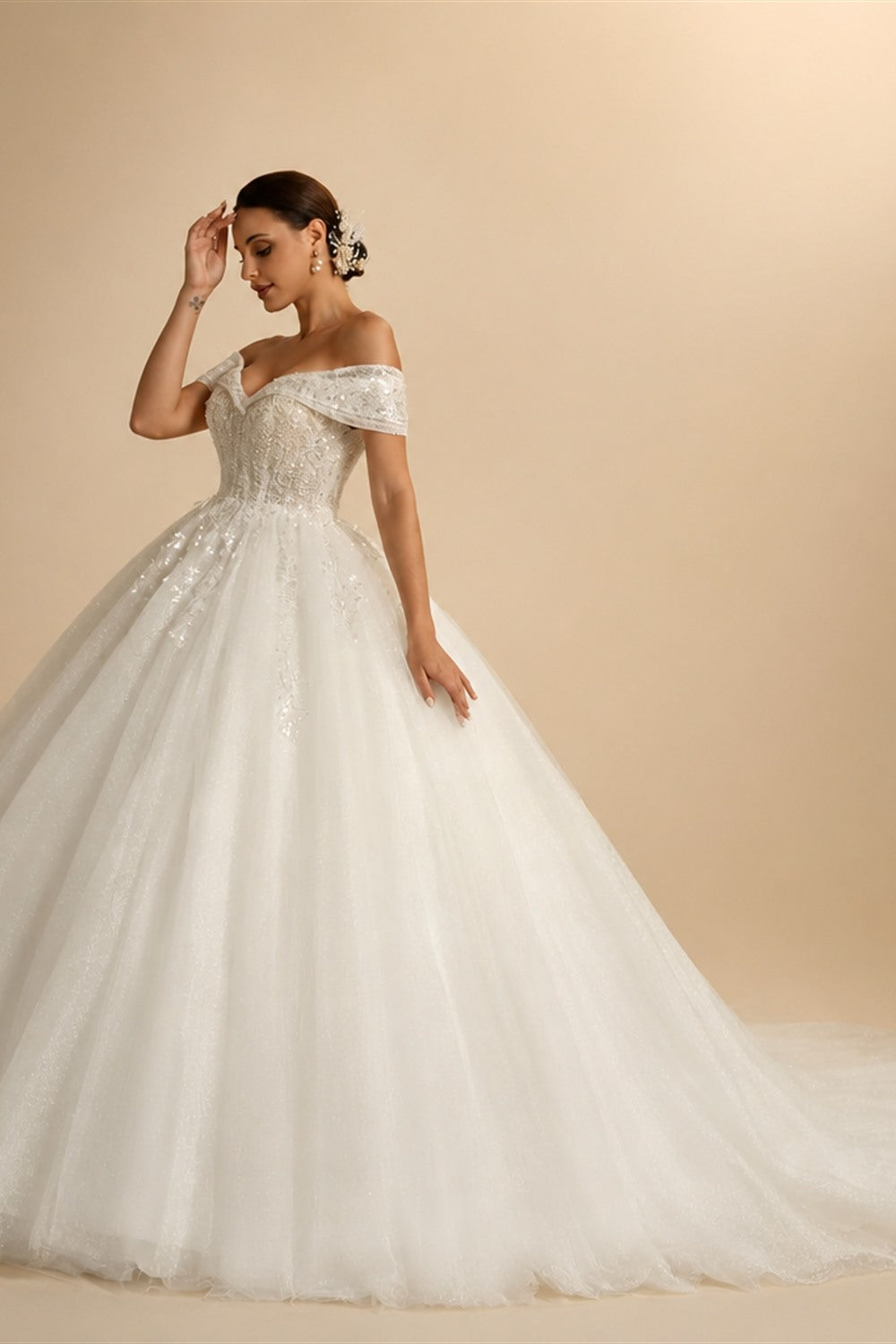 BEPEITHY Customized Plus Size Princess Wedding Dresses 2026 For Bride Off Shoulder Sleeveless Women Glitter Ball Bridal Gown
