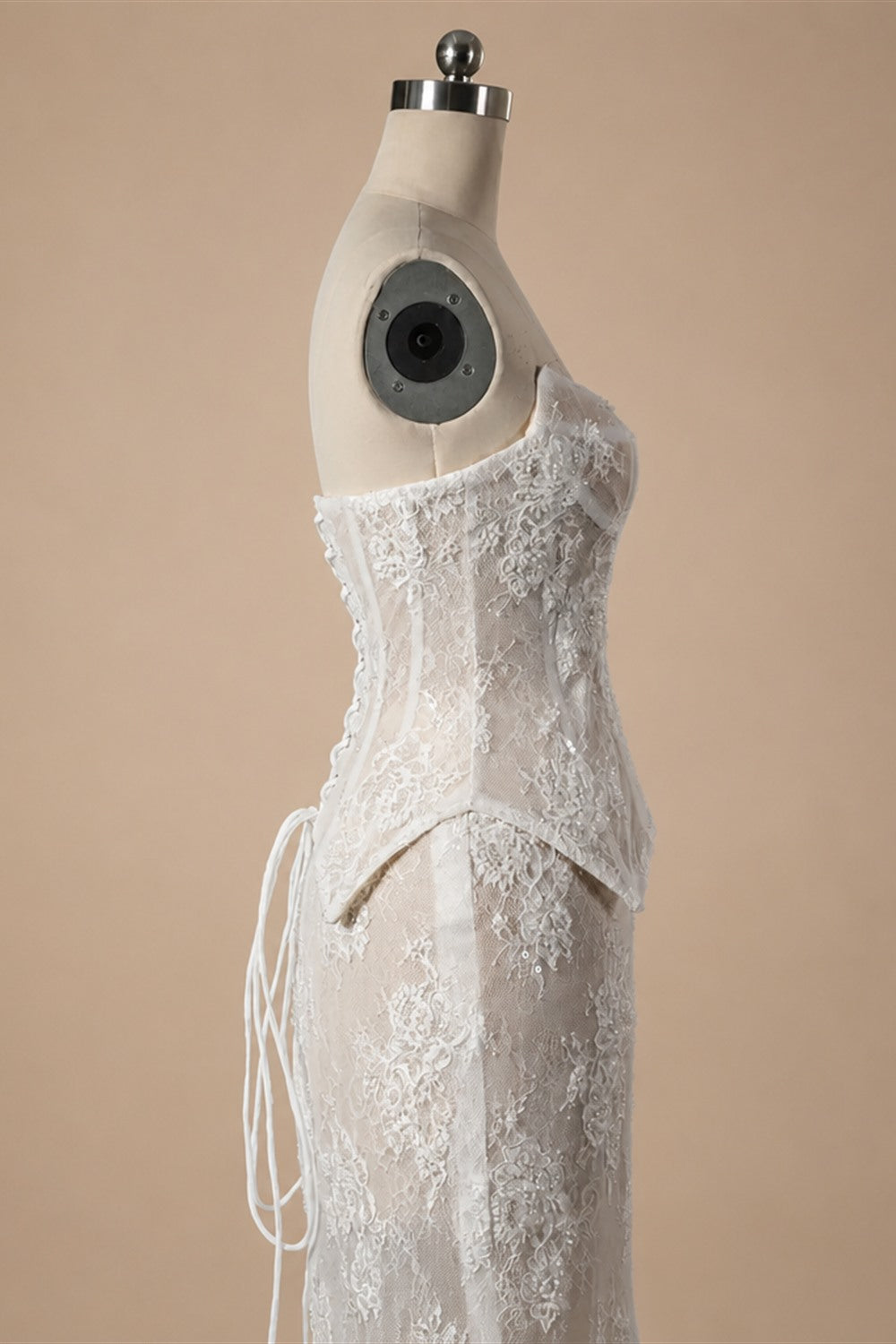 White Strapless Corset Lace Up Back Sheath Wedding Dress ZP006