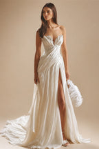 Strapless Ruched Wedding Dresses with High Leg Slit ZP023