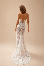 Luxury Lace Strapless High Slit Sheath Wedding Dress with Choker ZP111
