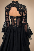 Black Luxury Gothic  Wedding Dress Sheer Lace Ball Gown  ZP029