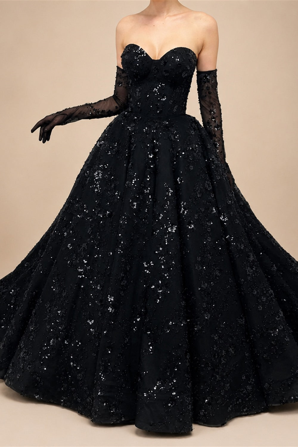 Black Luxury Gothic Sequin Ballgown Tulle Wedding Dress  ZP030