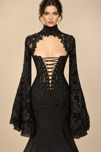 Black Luxury Gothic  Wedding Dress Sheer Lace Mermaid  ZP200