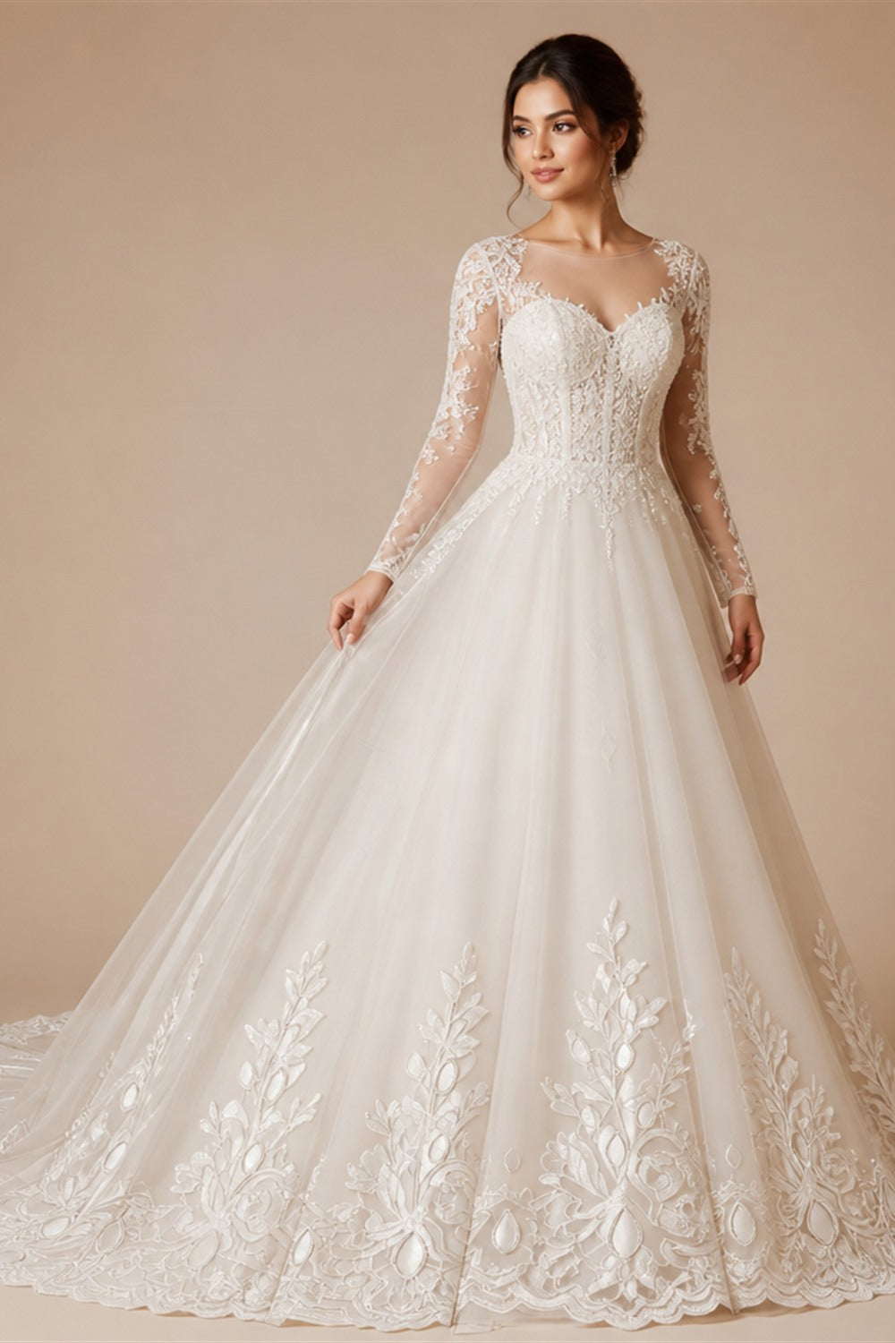 Vintage Square Neck Puff Long Sleeve Boho Wedding Dress Lace Applique Tulle A Line Bridal Gowns Tiered Wedding Gowns Customized
