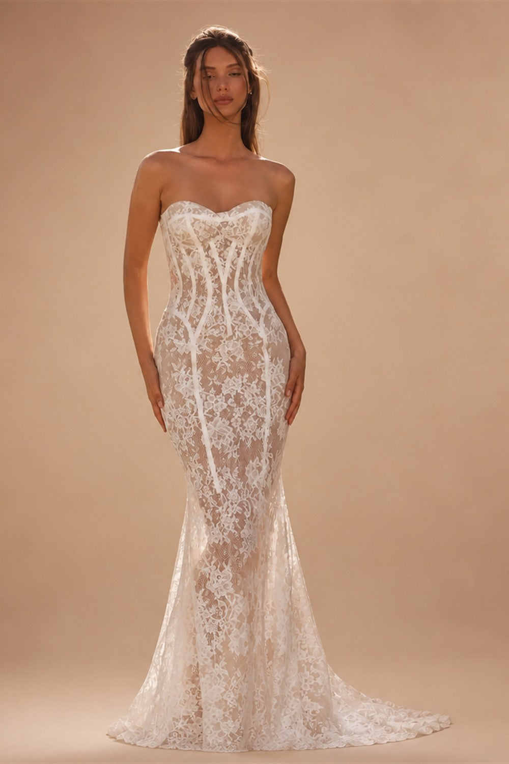 Vintage Ivory High Neck Long Sleeve Lace Backless Ball Gown Wedding Dress ZP131