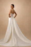 Luxury White Satin Beaded Overlay Mermaid Train Wedding Dress ZP130