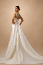 Luxury White Satin Beaded Overlay Mermaid Train Wedding Dress ZP130