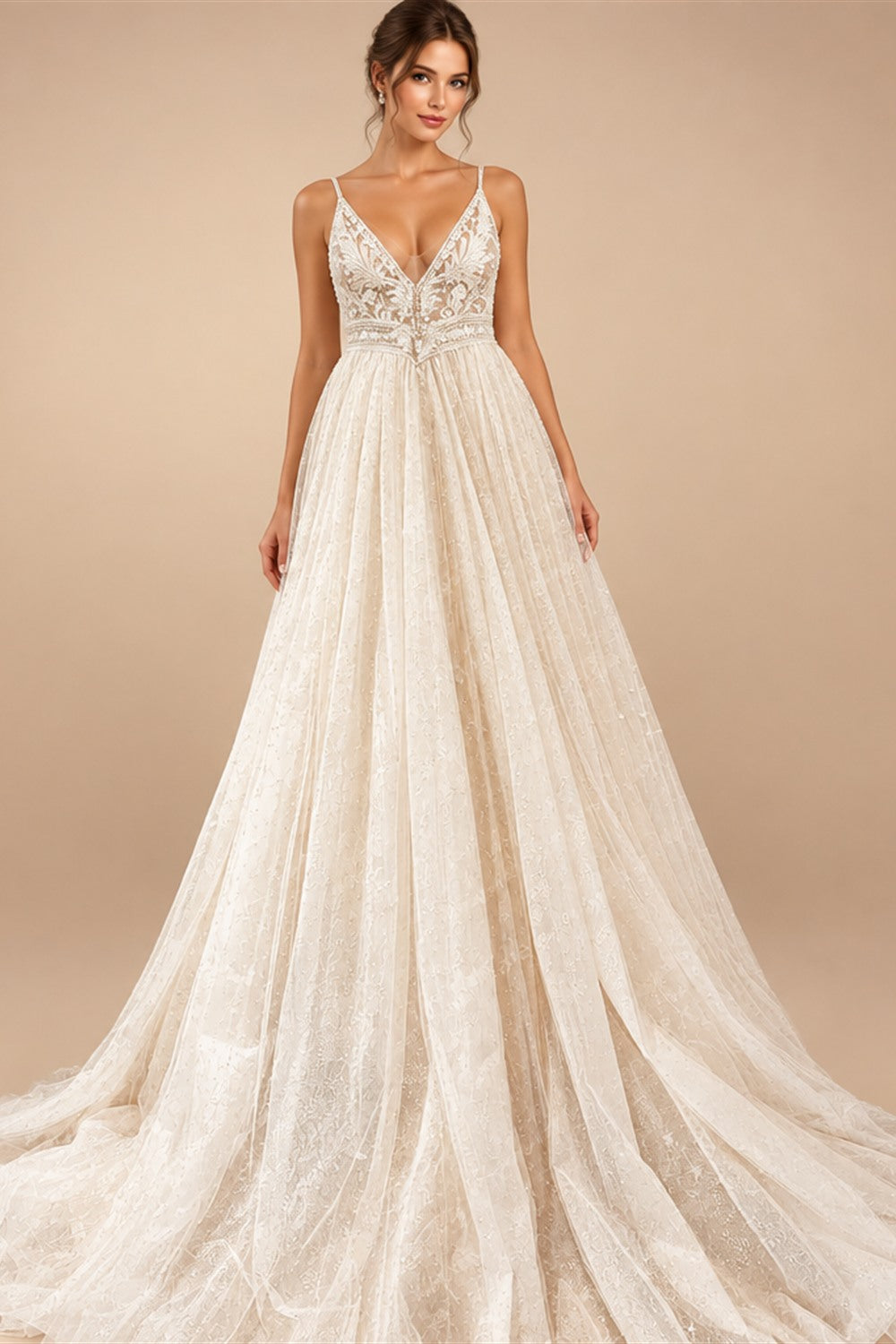 Spaghetti Straps Champagne Boho Wedding Dress For Women Vestido Civil Bridal Church Wedding Gowns suknie slubne
