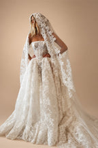 Glamorous White Strapless Floral Lace Wedding Dress with Veil ZP095
